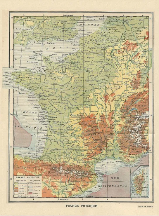 Karte von Frankreich - Larousse, 1925