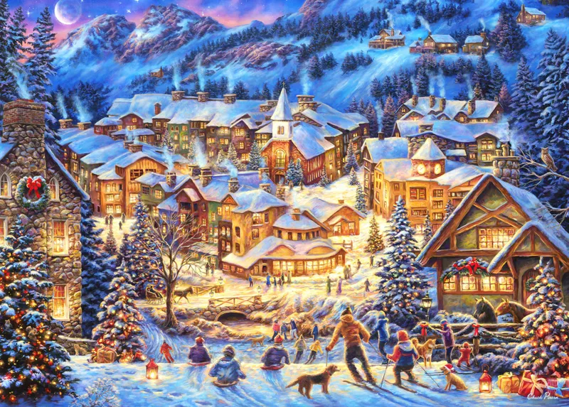2 puzzles - Twilight Winter Village- Winter's Oasis