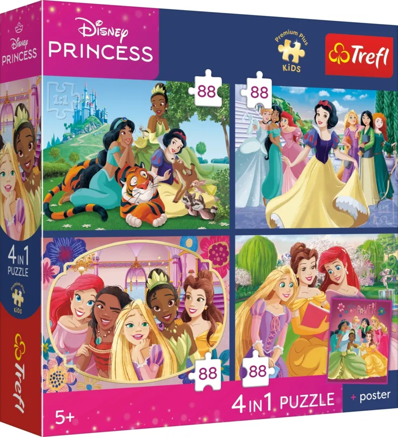 4 Puzzles - Romantic princesses + 1 Poster